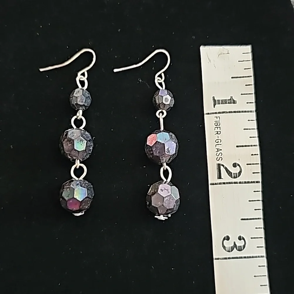 Vintage Iridescent Black Drop Earrings Box A/4